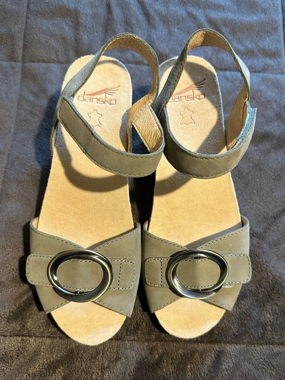 Dansko Stella Nubuck Suede Buckle Hardware Wedge Sandals New